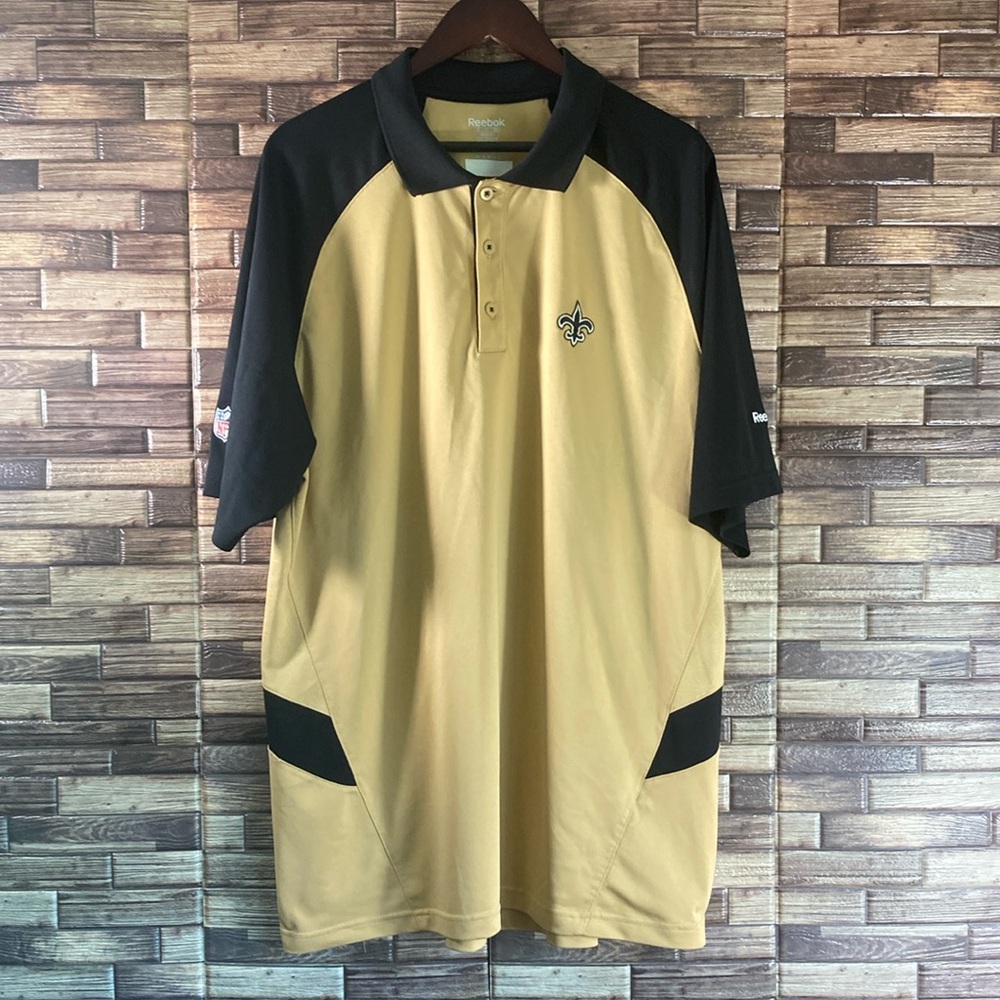 Mens EUC Reebok 2XL NFL The Saints Polo Black & Gold